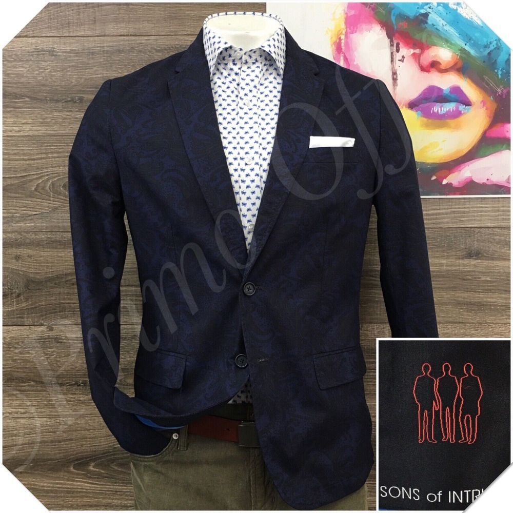 SONS OF‎ INTRIGUE Mens Blazer Sport Coat Casual Jacket Size L (40R) Cotton Suit
